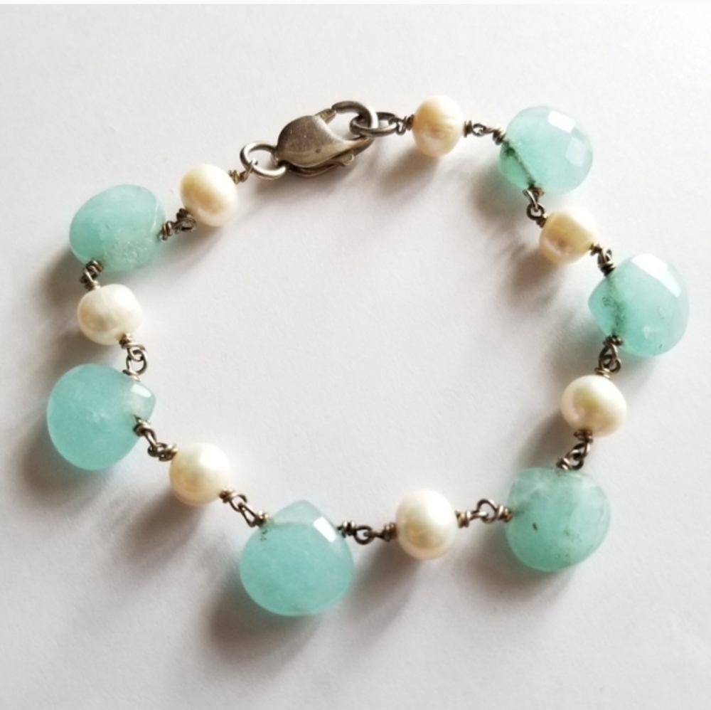 Pearl bracelet .925 sterling silver real mint sea white bead